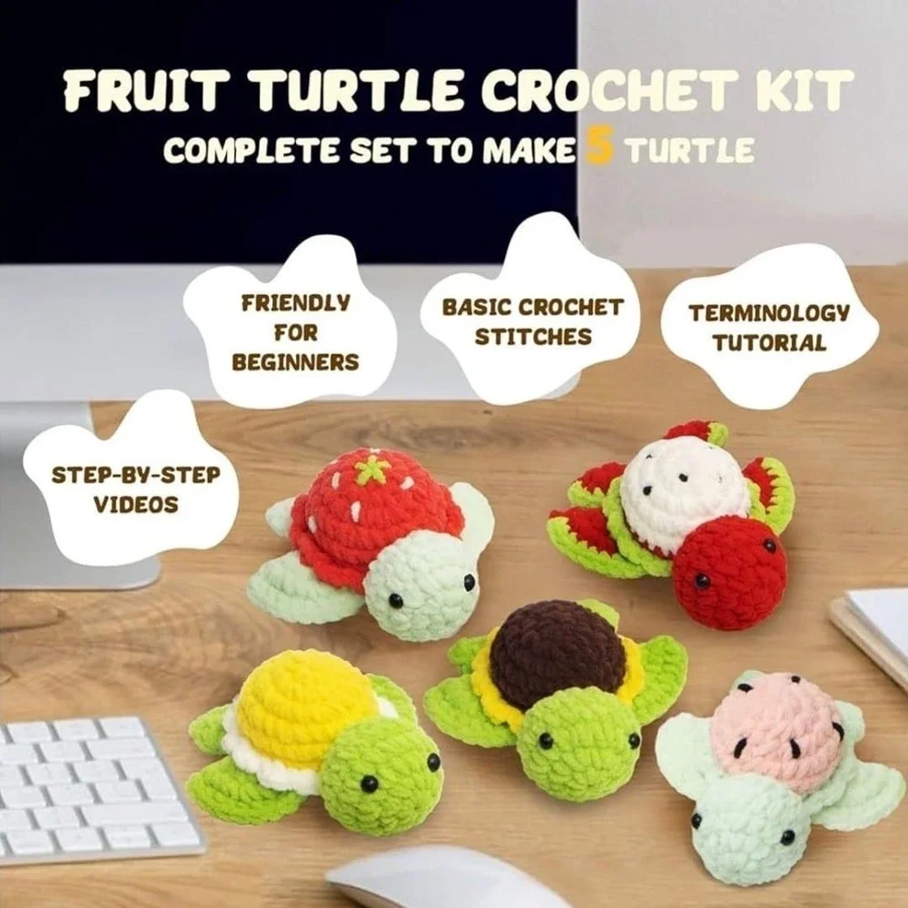 Pop‎ Cochie Fruit Turtle Crochet Kit for Beginners, 5-in-1 Amigurumi Set